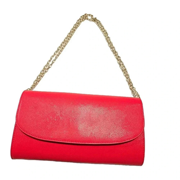Red Clutch Purse with Gold Chain Strap - Picture 6 of 13